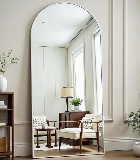 Dewfig Arched White Full Length Mirror, 71"X30" Large Floor Mirror, Full Body Mirrors for Leaning or Hanging, Standing Mirrors for Bedroom, Living Room,Dressing Room, Aluminum Alloy Frame, White