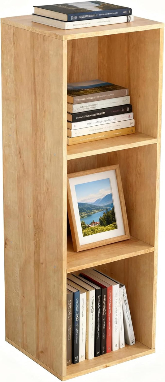 3 Cube Storage Organizer,Cube Shelf，3 Tier Cube Low Bookcase Freestanding Storage Display Organizer, Three-Cubes Open Shelf Bookshelf for Home Office (Oak, 3-Cube)