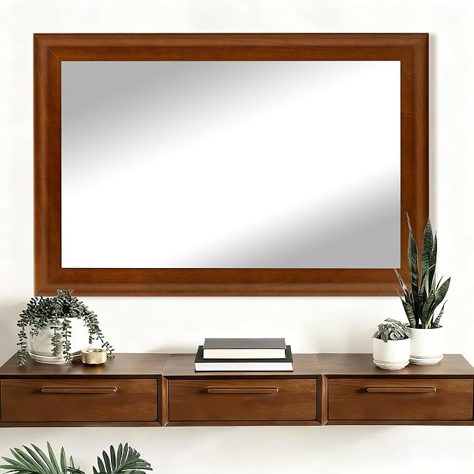 CULER Rustic Wood Wall Mirror for Bathroom,Rectangle 24 x 36 inch Hanging Vanity Mirrors with Wooden Frame for Living Room,Bedroom,Entryway(Walnut Brown)