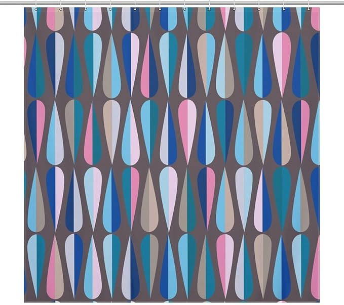 Mid Century Shower Curtain,Modern Colorful Abstract Geometric Drop Shapes Bathroom Curtain Polyester Waterproof Fabric Decor 72x72in（183x183cm）