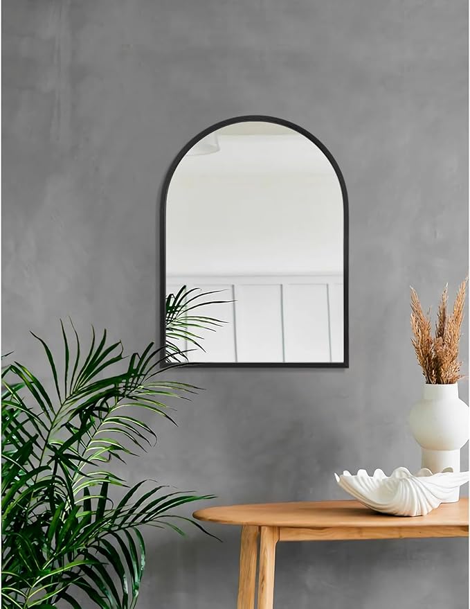 Arch Wall Mirror 20"x16" Large Black Bathroom Mirror Metal Frame Mirrors for Wall, Decoration Vanity Bedroom Entryway Living Room