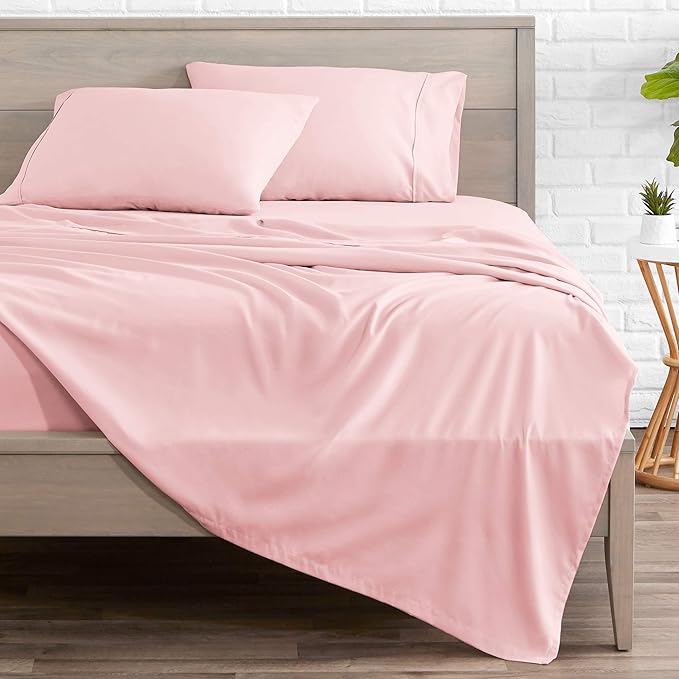 Bare Home Twin XL Sheet Set - 1800 Ultra-Soft Microfiber Twin Extra Long Bed Sheets - Double Brushed - Deep Pockets - Easy Fit - 3 Piece Set - Bedding Sheets & Pillowcases (Twin XL, Light Pink)