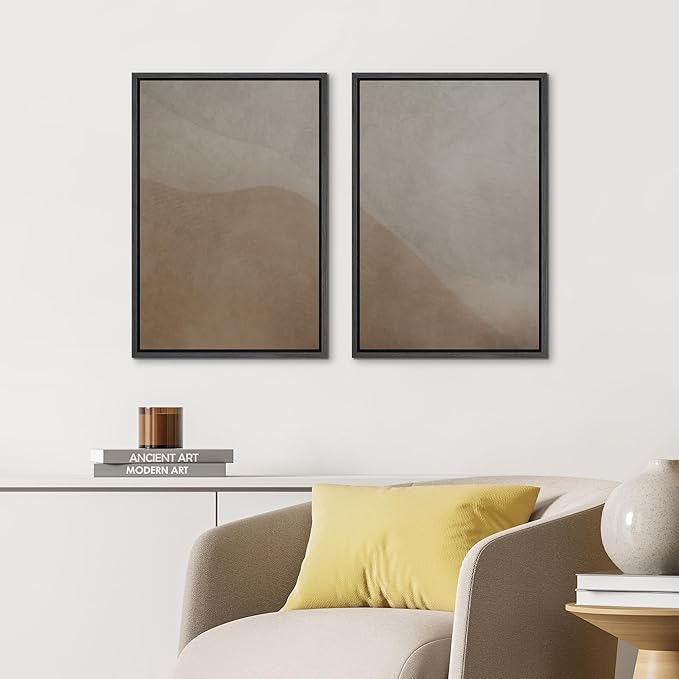 IDEA4WALL Framed Canvas Print Wall Art Set Neutral Earth Tone Abstract Beige and Taupe Color Block Illustrations Modern Art Decorative Calm/Zen for Living Room, Bedroom, Office - 16"x24"x2 Black