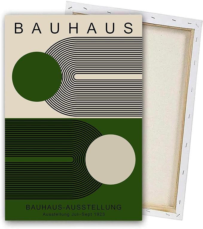 Minimalist Green Bauhaus Wall Art Abstract Geometric Prints Boho Neutral Picture Bauhaus Exhibition 1923 Poster Mid Century Modern Painting Green and Beige Canvas 16x24inch Wood Framed