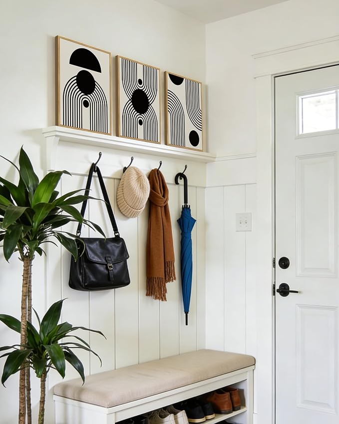 Drsoum Black Abstract Boho Wall Art Framed Modern Bohemian Wall Decor Geometry Lines Prints Ready to Hang 11x14in Natural Framed