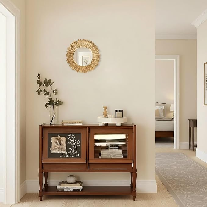 ZOROSY Gold Round Wall Mirror 12 inch - Small Wall Decorative Mirror, Boho Wall Decor Mirror for Dressing Table, Living Room, Entryway, Bedroom,Hallway,House Warming Gifts
