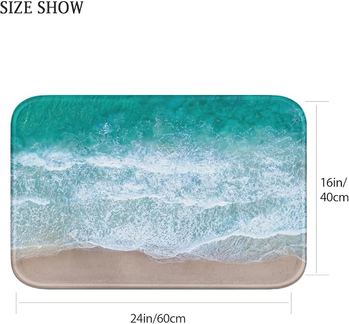 Britimes Bath Mat for Bathroom No Slip Blue Beach Sand Waves Washable Cover Floor Rug Carpets Floor Mat Bathroom Decorations 16x24 inches for Kitchen Bedroom Indoor