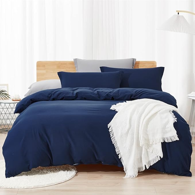 Dreaming Wapiti Duvet Cover King,Washed Microfiber Navy Blue King Size Duvet Cover Set,Solid Color - Soft and Breathable with Zipper Closure & Corner Ties (Navy Blue)