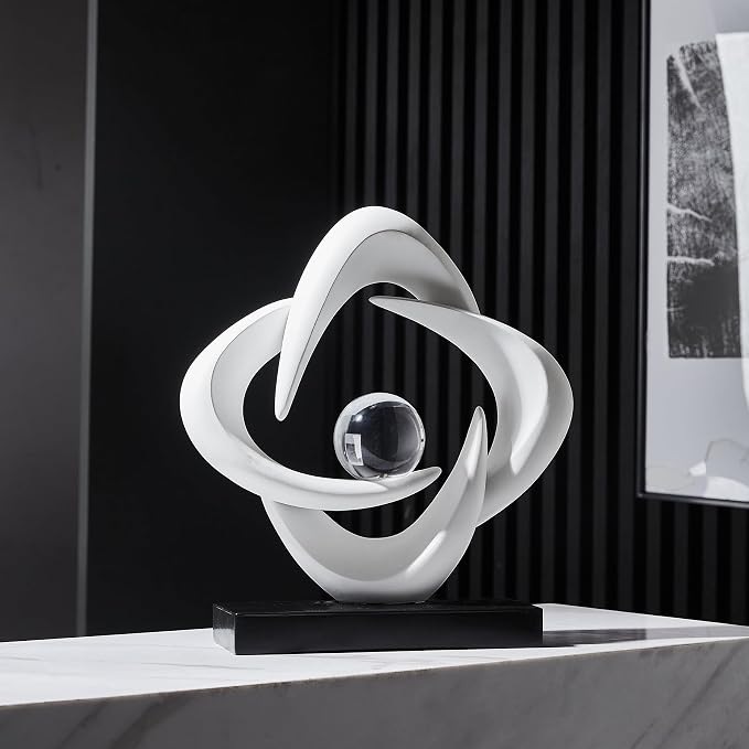 Abstract Art Sculpture, Resin Gold Decorative Statue, Modern White Ornaments for Living Room, Decorativas Modernas for Coffee Table/Entryway/Office Collectibles (White)