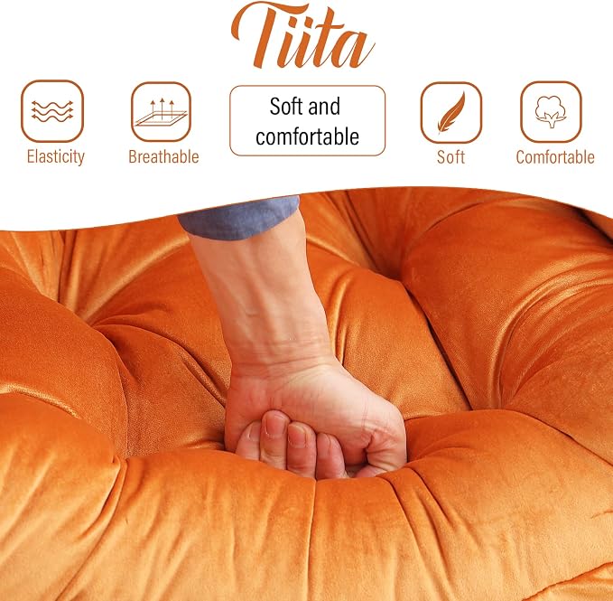 Tiita Lazy Chair with Ottoman, Orange Modern Large Accent Armchair, Comfy Leisure Sofa Reading Chair with Footrest for Bedroom, Living Room, Dorm Rooms, Garden, Velvet Orange