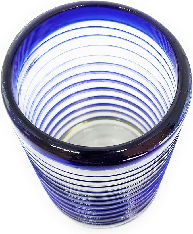 Cobalt Blue Spiral 14 oz Drinking Glasses (set of 6), Recycled Glass, Lead-free, Toxin-Free (Drinking)