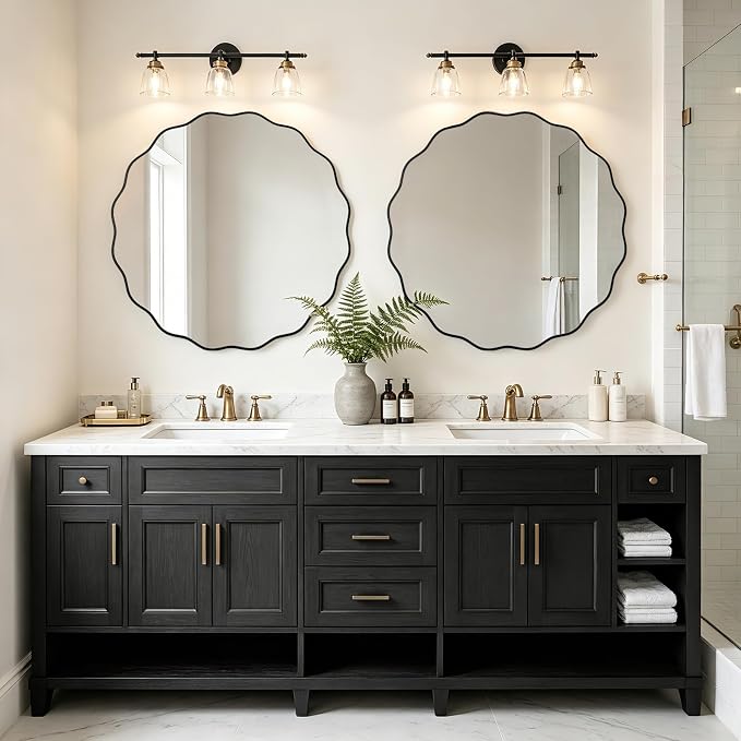 WallBeyond Round Wavy Mirror for Wall Decorative 36 inch, Modern Round Mirror Aluminum Frame for Bathroom Bedroom Living Room Home House Office Entryway, Black