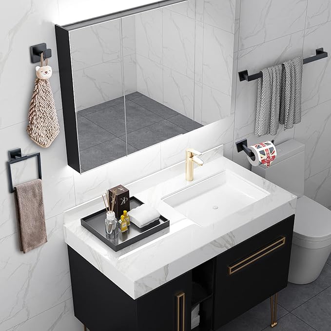 Matte Black Bathroom Accessories Bath Accessories Set Towel Racks for Bathroom Towel Holder Black Bathroom Hardware Set Black Bathroom Towel bar Sets Stainless Steel Bath Accessories kit 23.6 Inch