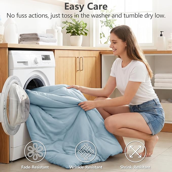CozyLux California King Comforter Set Light Blue, 3 Pieces Cal King Lightweight Down Alternative Quilted Bedding Sets, All Season Breathable Solid Comforter with 2 Pillowcases, Bed Set Gift for Home