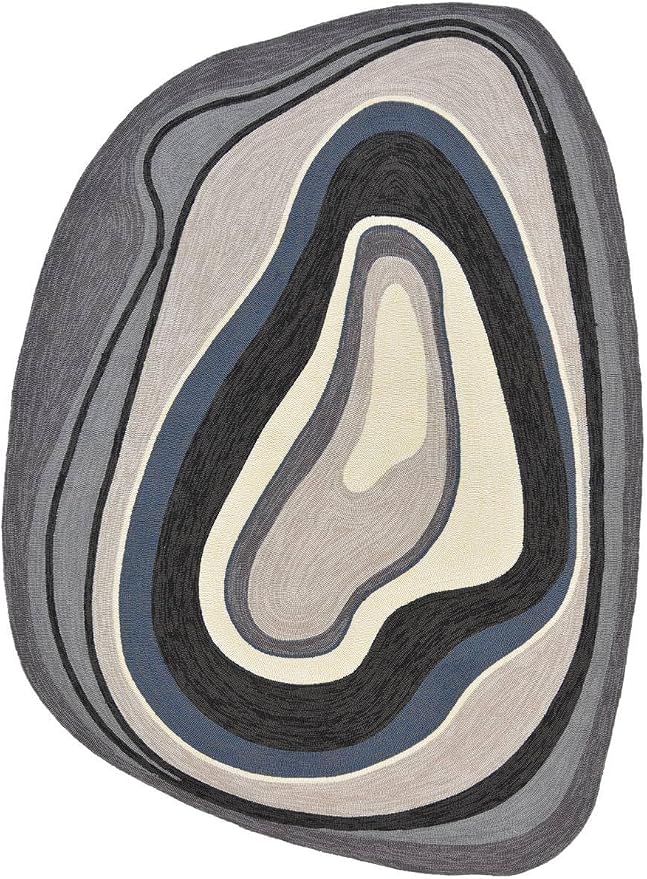 Modern Minimalist Art Texture Irregular Rug 7x9 Beige Black Gray Abstract Shaped Area Rug for Living Room Bedroom Nursery Washable Low Pile Shaggy Carpet Under Dining Table Non Skid Floor Mats