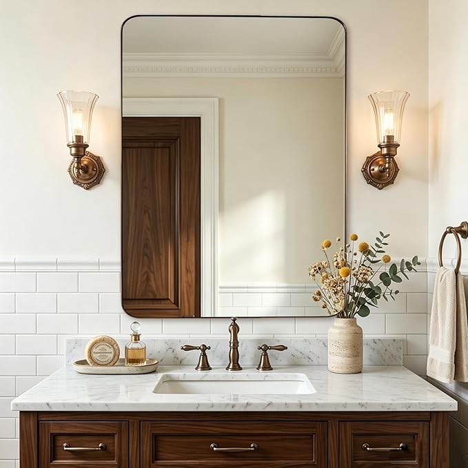 ANDY STAR Bathroom Mirrors for Wall, 30"x40" Bronze Bathroom Mirror, Rounded Rectangle Mirror, Framed in Premium Stainless Steel with Brushed Finish