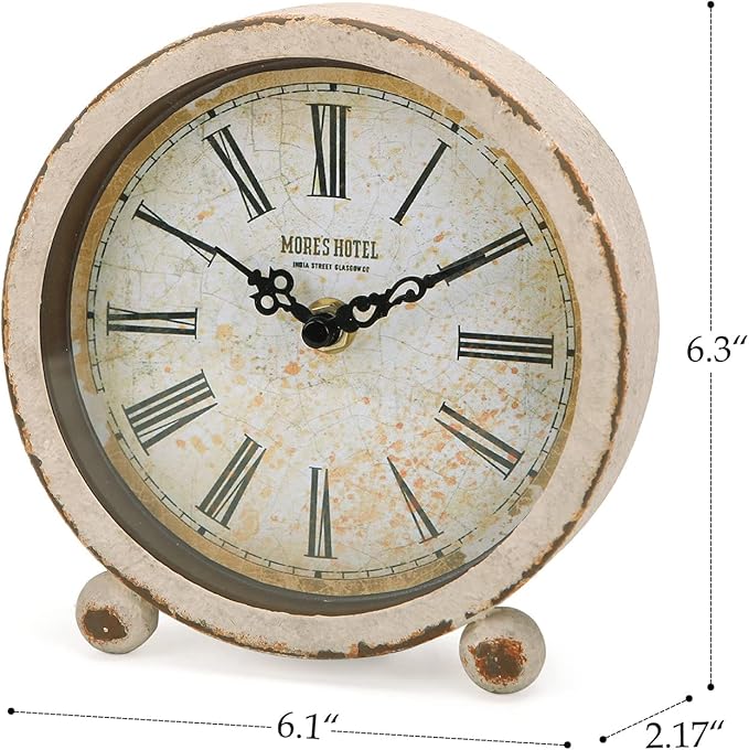 NIKKY HOME Vintage Table Clock, Metal Desk Clocks Retro Non-Ticking Clock Antique Non-Alarm Desk Clocks for Bedroom Living Room Indoor for Home Decor