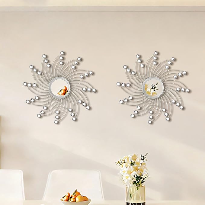 2 Pack Metal Mirrors for Wall Boho Sunburst Wall Mirror Home Decor Modern Decorative Wall Art for Bedroom Living Room Entryway
