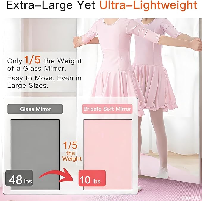brisafe 71" x 64" (2PCS 71" X 32") Gym Mirror - Full Length Wall Mirror for Gyms, Dance Studio, Home, Yoga - Ultra Lightweight Shatterproof Glassless Nanomiorror Reduces 60% Commercial Insurance Costs