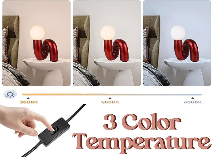 Bauhaus Red Table Lamp Modern Globe Glass Table Light with Glass Shade Resin Aesthetics Light Fixtures for Bedside Bedroom Living Room Kid’s Room Corner Office Cafe