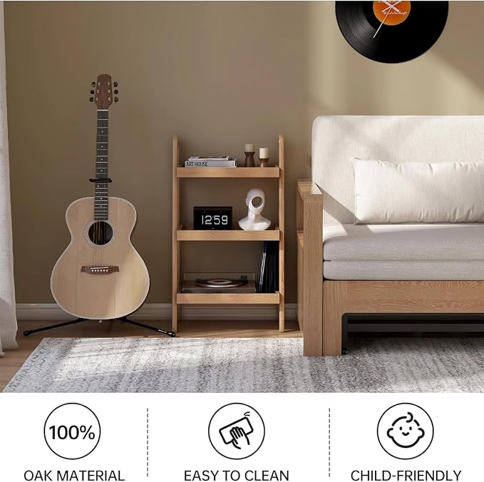 100% Solid Oak 3 Tier Ladder Shelf for Saving Space, Small Bookshelf with Stable Frame, Free Standing Ladder Shelves for Living Room Bedroom Couch, (Natural, 25.6" W x 13.4" L x 36.2" H)