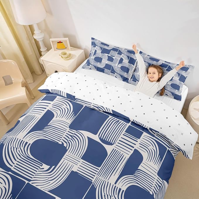 Erosebridal Bohemian Geometric King Comforter Cover Mid Century Abstract Duvet Cover Boho Ethnic Bedding Set for Kids Boys Adult Women Modern Abstract Striped Bed Sets with 2 Pillow Cases