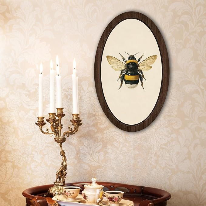 UYIKG Vintage Bee Oval Wall Art Decor,Rustic Farmhouse Cottagecore Bee Oval Wall Art,Farmhouse Country Wooden Framed Decor for Home Bedroom Living Room Reading Room 9x14.6 in