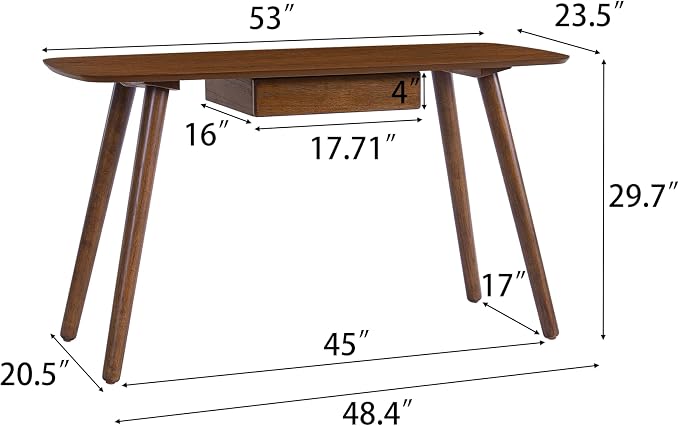 Wood Writing Desk with Drawers, Mid Century Desk with Solid Legs, Small Writing Desk for Small Spaces Bedroom Living Room, Easy Assembly (Walnut A)