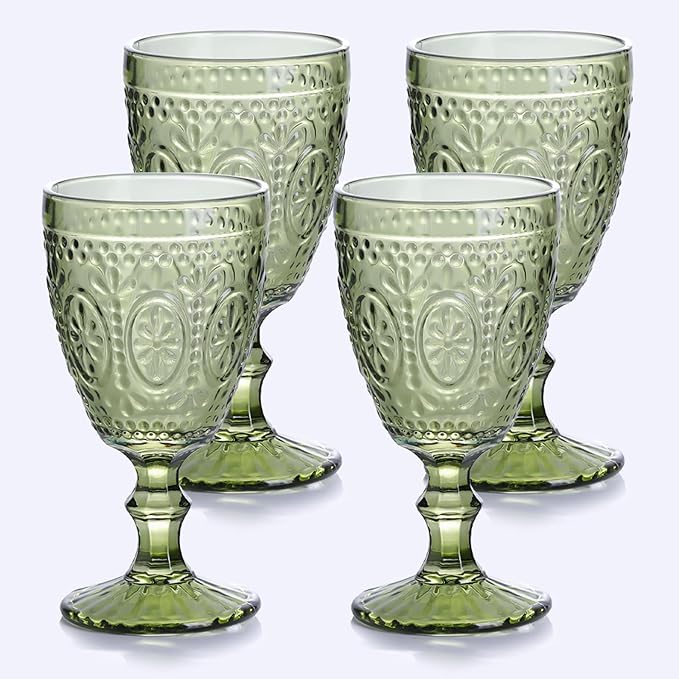 Green Wine Glasses set of 4, Green Goblets, Vintage Drinking Glassware, Colored Glassware Set for Party Home Wedding Baby Shower