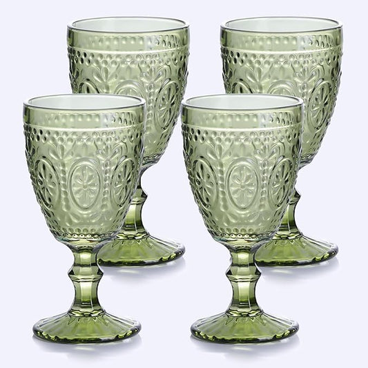 Green Wine Glasses set of 4, Green Goblets, Vintage Drinking Glassware, Colored Glassware Set for Party Home Wedding Baby Shower