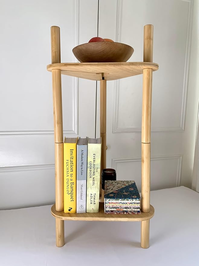 Adjustable Plant Stand for Indoor Pots – Bamboo Wood, Height & Width Adjustable (No Tools Needed), Fits Small & Large Pots Sizes 3 to 12 inches (Not Included), Mid-Century Modern Style