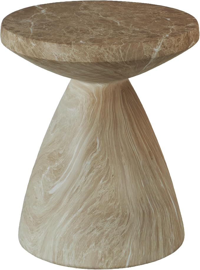 ø17.72'' Faux Concrete Cement Round Side Table End Table, Modern Contemporary Minimalist White Finish Style, MGO & Fiberglass Material for Indoor & Outdoor, No Assembly, Marble