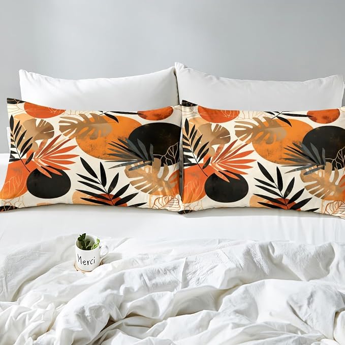 Feelyou Palm Leaf Duvet Cover Full Size Kids Modern Abstract Art Bedding Set Boys Girls Boho Bohemian Style Comforter Cover Set Mid Century Geometric Exotic Floral Bedspread Cover(No Comforter)
