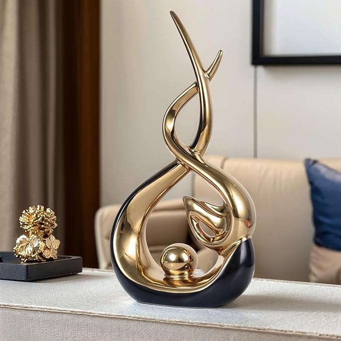 Home Decor Modern Abstract Art Ceramic Statue - 2 PCS Black and Gold Sculptures, Mid Century Modern Decor, Elegant Table Centerpieces for Dining Room, Living Room, Office, Entryway, Bookshelf, Mantel
