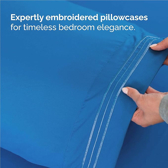 Full Size 4 Piece Sheet Set - Comfy Breathable & Cooling Sheets - Hotel Luxury Bed Sheets for Women and Men - Deep Pockets, Easy-Fit, Soft and Wrinkle Free Sheets - Royal Blue Oeko-Tex Bed Sheet Set