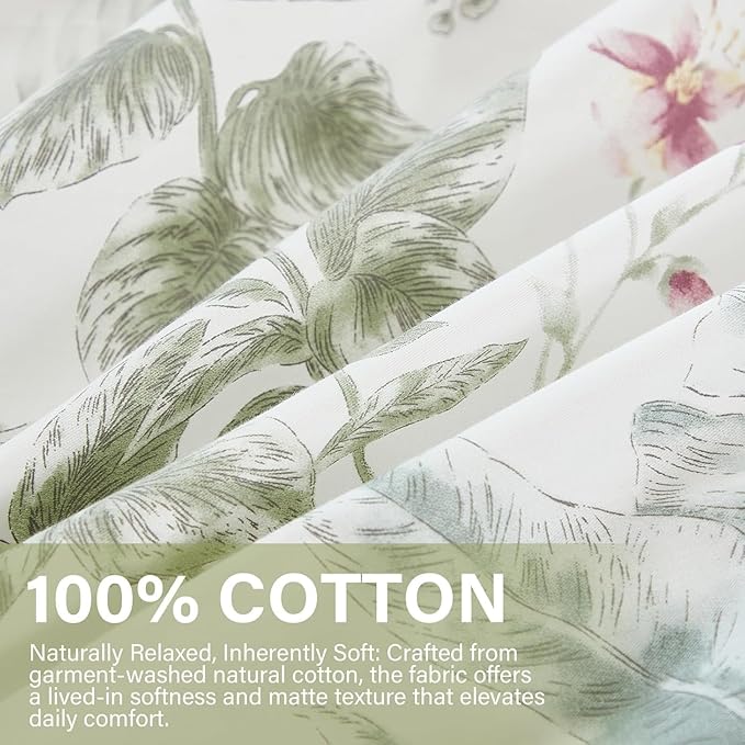 100% Cotton Duvet Cover Queen Size Sage Green Floral Bedding Set Reversible Botanical Comforter Cover 3 Pcs Vintage Cottagecore Aesthetic Soft Bedding Sets for All Season
