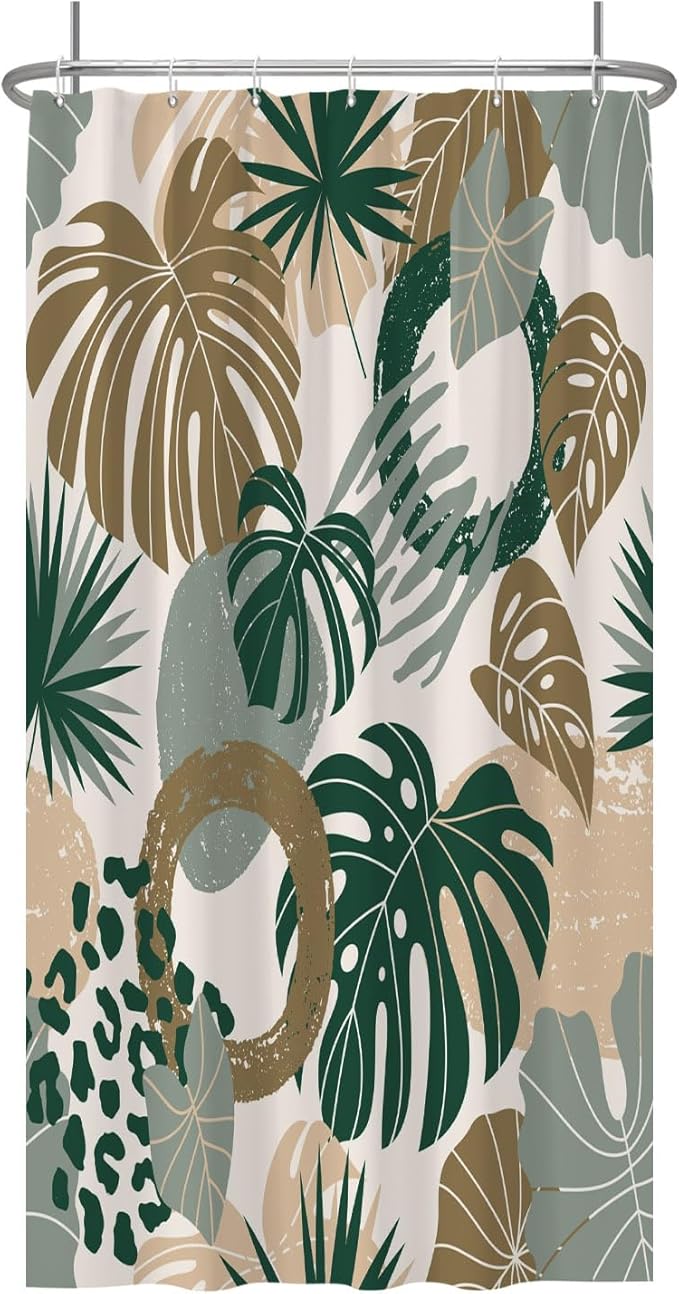 Baocicoo Bohemian Monstera Leaves Boho Floral Shower Curtain Decorative for Bathroom Cubicle Bathtub Waterproof Fabric Vacation Style with Hooks 36x72 Inches