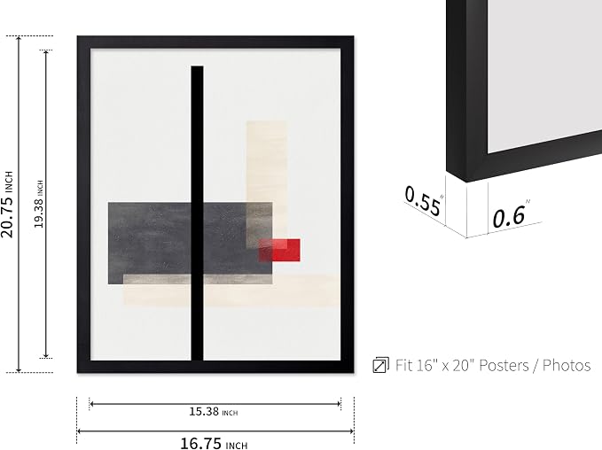 Poster Master Geometric Poster - Composition Print - Abstract Design - Mid Century Modern Artwork - Line Drawing - Illustration Design - Great Office or Bedroom Wall Decor - 16x20 Black Framed