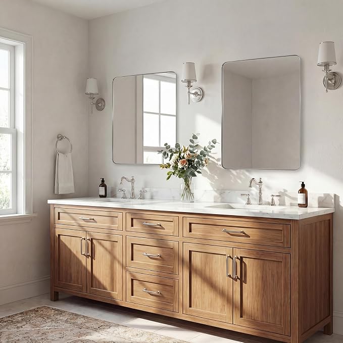 ANDY STAR Brushed Nickel Mirrors for Bathroom Sink, 28x36 Inch Bathroom Vanity Mirror with Rectangular Metal Frame-Modern Clean Design with Superior Stainless Steel Frame