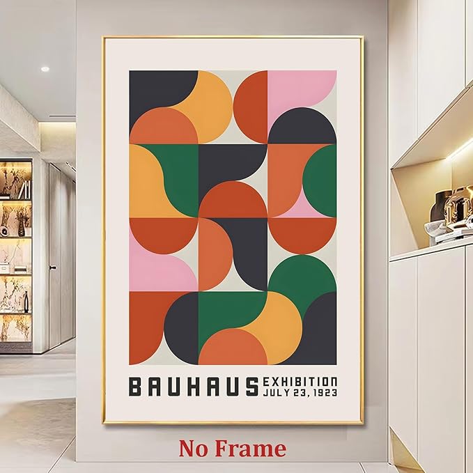 Haruhiart Bauhaus Exhibition Poster 1923 Colorful Mid Century Modern Wall Art Geometric Artwork Modern Colorful Picture for Living Room Bedroom 16x24inch Frameless