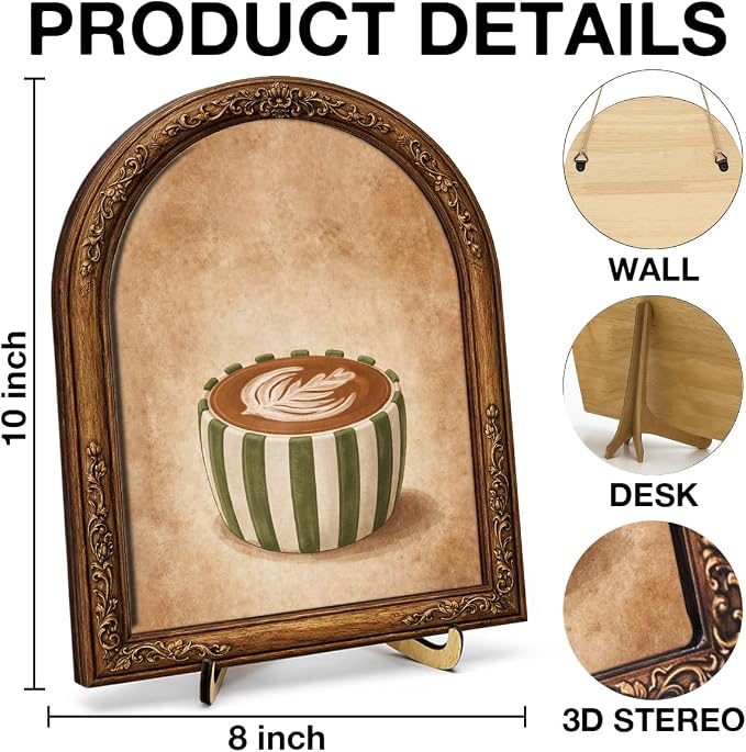 Coffee Bar Wall Art Sign for Kitchen Decor, Funny Latte Arch Wooden Tabletop Sign, Cafe Tiered Tray Shelf Decor, 8x10 Inch
