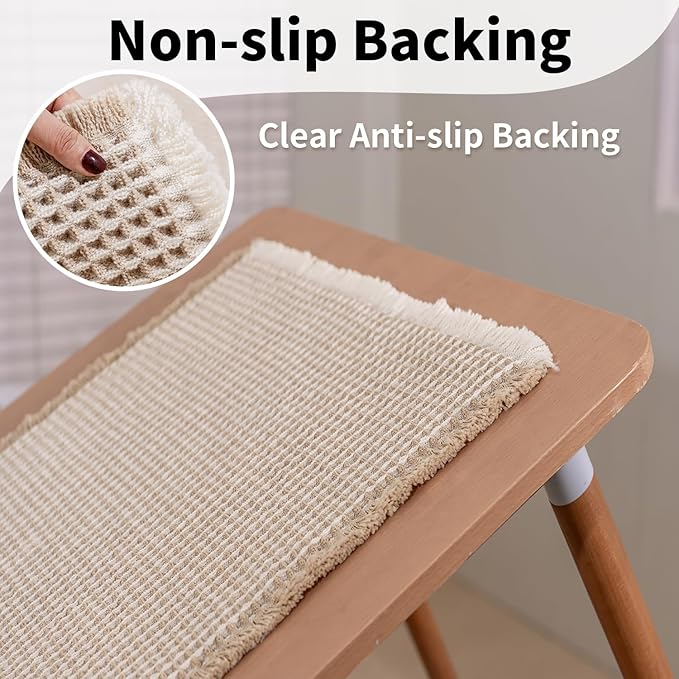Waffle Bath Mat - Boho Bathroom Rugs Non Slip Washable, Super Absorbent & Quick Dry, Soft Bath Mat Farmhouse Bathroom Decor, 24'' x 36'', Khaki and White