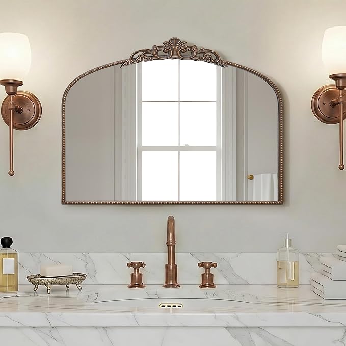 Micasso Vintage Wall Bronze Mirror: 32"x24" French Baroque Antique Mirror - Traditional Ornate Decorative Arched for Wall/Bathroom/Entryway/Fireplace/Hallway - Home Decor for Living Room