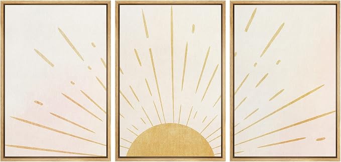 wall26 Framed Wall Art Print Set Shining Yellow Sun on The Horizon Geometric Nature Illustrations Modern Art Mid-Century Modern Scenic Colorful for Living Room, Bedroom, Office - 24"x36"x3 Natural