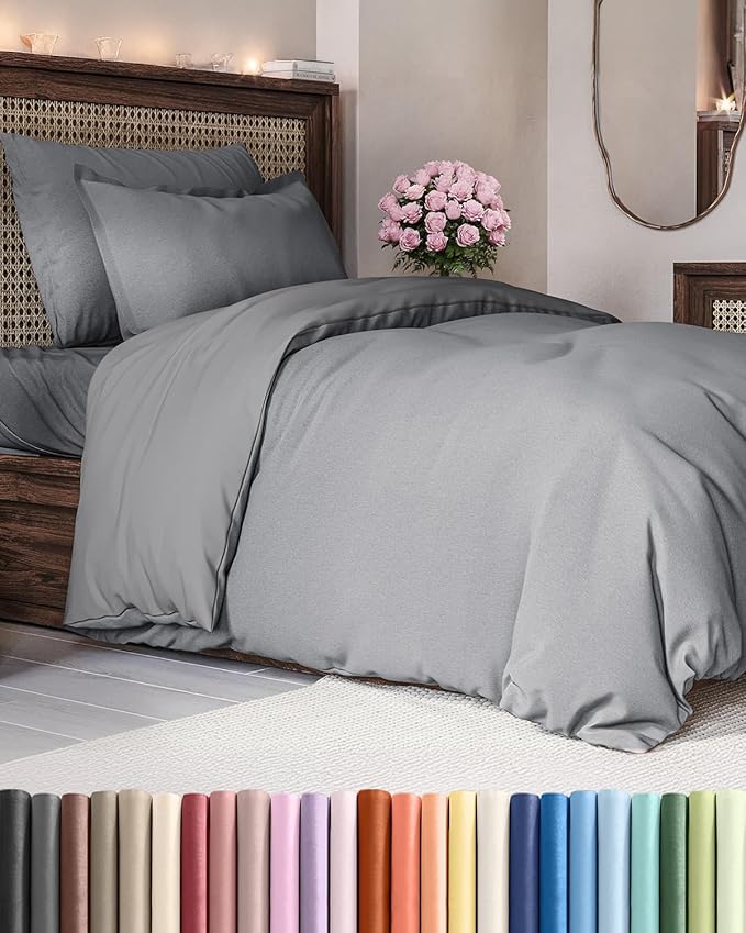 Duvet Cover Twin/Twin XL Size - Extra Soft Twin/Twin XL Size Duvet Cover - Lightweight, Breathable & Cozy w/Zipper Closures and Ties - 68" x 90" Inches - (Heathered Grey) Comforter Not Included