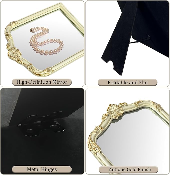 Cream Flower Bow Mirror - 13x10 Inch Elegant Decorative Accent, Wall-Mounted & Tabletop Makeup Mirror for Bedroom Decor