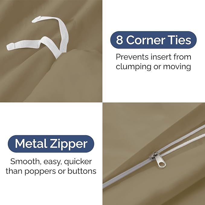 Duvet Cover King Size - Extra Soft King Size Duvet Cover - Lightweight, Breathable & Cozy - Easy Care & Fade Free with Zipper Closures & Ties - 104" x 90" Inches - (Khaki) Comforter Not Included