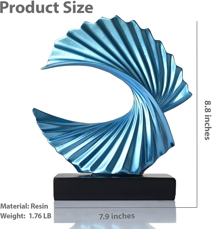 Modern Blue Ocean Wave Sculpture – Abstract Resin Statues for Home Decor, Elegant Coffee Table Decor for Living Room, Unique Home Décor Accents & Art Deco Decor for Office, Shelf, or Entryway