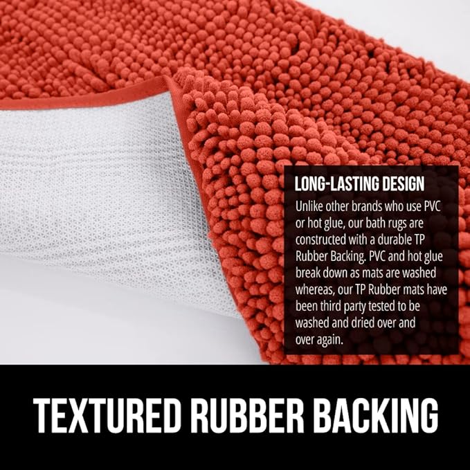 GORILLA GRIP Bath Rug Mat, Thick Soft Absorbent Chenille, Quick Dry Microfiber Mats, Rubber Backing Washable Shower Floor Rugs, US Designed Bathroom Bathmat Home Accessories, 24x17, Sunset Orange