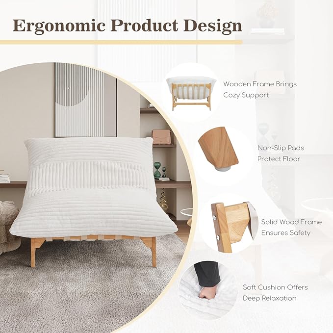 WJShome Oversized Chaise Lounge Chair,47.24" Comfy Recliner Reading Accent Arm Chairs,Sleeper Sofa Bed for Living Room,Loveseat Couch with Removable Upholstered for Reading Bedroom (Beige)